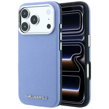 Karl Lagerfeld Grained Elongated Logo MagSafe vāciņš iPhone 17 Pro / 18 Pro, zils