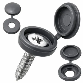 Tumši pelēkas skrūvju dekoratīvās cepurītes ar vāciņu 13mm, 100 gab.