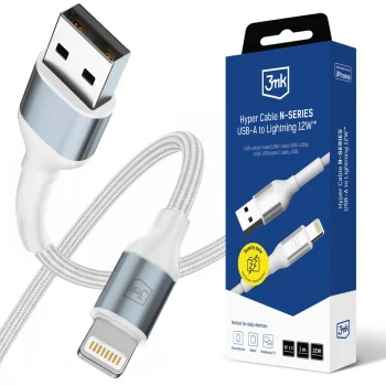 3mk Hyper Cable N-SERIES USB-A / Lightning kabelis 1 m 12W, balts