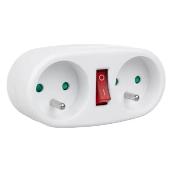 Maclean MCE337 E Elektriskais sadalītājs, 2 kontaktligzdas, ar slēdzi, balts