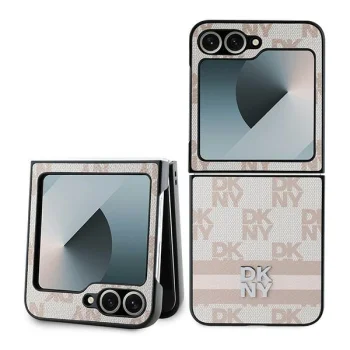 DKNY Checkered Pattern Printed Stripes Vāciņš Samsung Galaxy Z Flip 6, Rozā