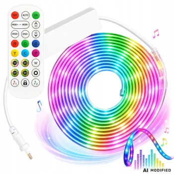 5 m RGB neona LED lente ar lietotni un tālvadības pulti
