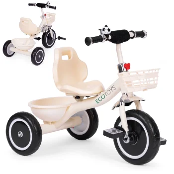 ECOTOYS bērnu trīsritenis ar groziem un zvanu, bežs