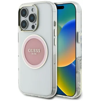 Guess IML Metal Colored Circle Classic Logo MagSafe vāciņš priekš iPhone 16 Pro Max, rozā