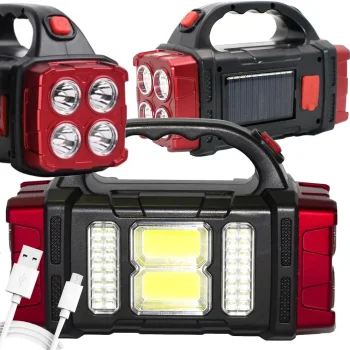 Pārnēsājams LED COB saules lukturis ar Powerbank funkciju, sarkans