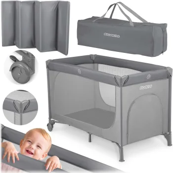 Ricokids RK-240 Ceļojumu gultiņa ar matraci un somu, Pelēka