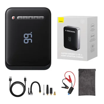 Powerbank / Starteris + kompresors 2in1 Baseus Super Energy Auto Jump Starter, 8000mAh, 1000A USB (melns) | Starter...