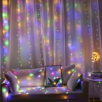 Telcon LED gaismas aizkars, 300 LED, 3 x 3 m, daudzkrāsains