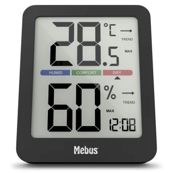 Termometrs un higrometrs Mebus 11115 ar pulksteni, Black