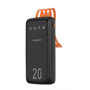 Ārējais akumulators Dudao K6Pro+ 20000mAh ar 4 iebūvētiem kabeļiem, melns