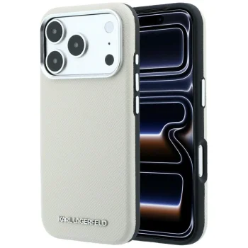 Karl Lagerfeld Grained Elongated Logo MagSafe vāciņš iPhone 17 Pro / 18 Pro, bēšs