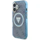 Guess IML Metal Glitter 4G Circle Triangle MagSafe vāciņš Apple iPhone 16, Zils