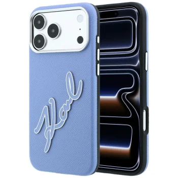 Karl Lagerfeld Smooth Big Resin Signature vāciņš iPhone 18 Pro / 17 Pro, zils