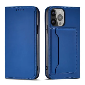Atverams vāciņš Samsung Galaxy S23 Ultra Magnet Card Case ar statīvu, zils