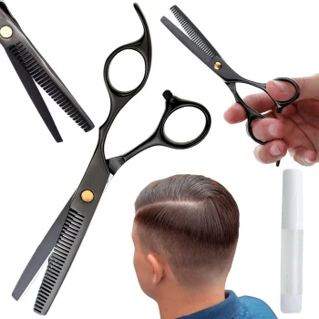 Profesionālās filēšanas šķēres frizieriem 17 cm, melnas