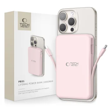 Tech-Protect PB31 LifeMag MagSafe ārējais akumulators 10000 mAh, rozā