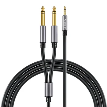 Orico AX2N audio kabelis 3.5 mm mini jack uz 2x 6.5 mm jack, 1 m, melns