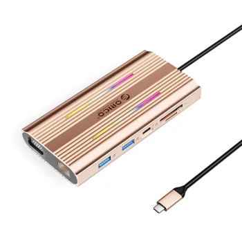Dokstacija Orico XDR 12in1 USB-C PD 100W HDMI 4K VGA RJ45 SD microSD, rozā zelts