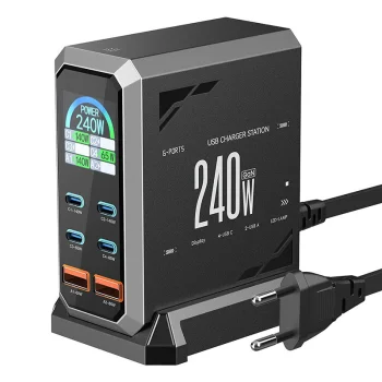 Tīkla lādētājs Blitzwolf BW-S31 240W, 4x USB-C, 2x USB-A, PD 3.1, melns