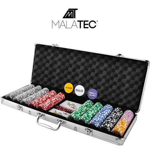 Pokera komplekts ar 500 žetoniem un koferi 13g čipi (ar nomināliem EUR) | Poker Texas Hold’em Game Set