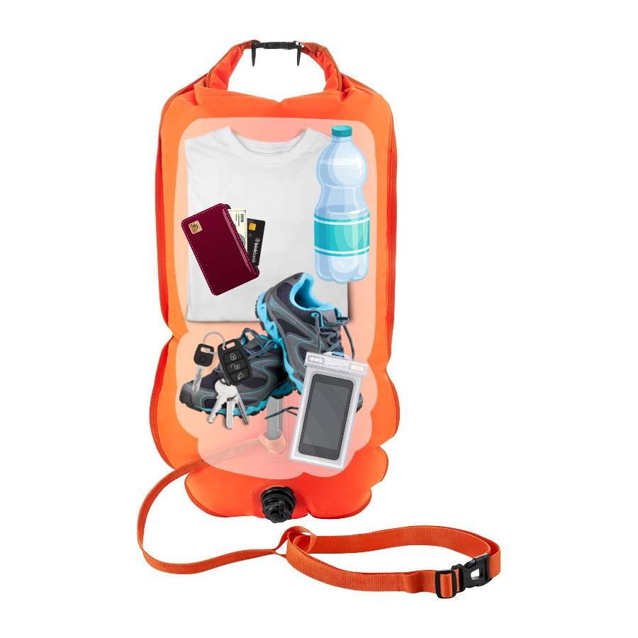 TSUNAMI 3in1 drošības boja peldēšanai ar mugursomas funkciju 35L Orange