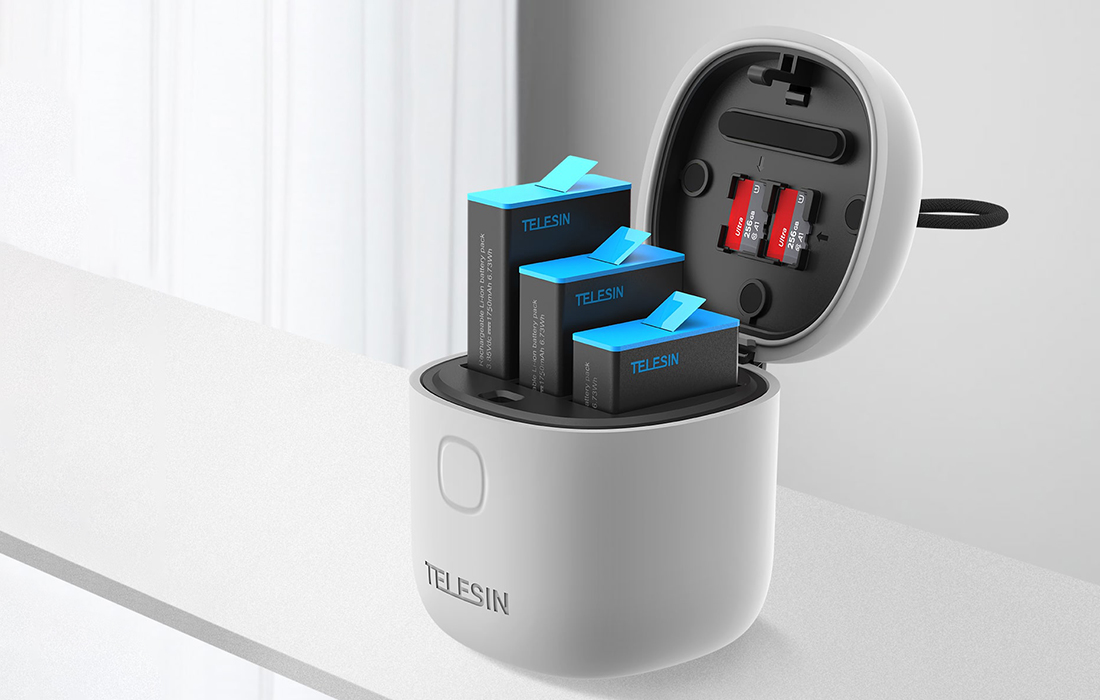Telesin 3-slot Waterproof Charger Allin Box for GoPro Hero 9 / 10 / 11 + 2 Batteries | Ūdensizturīgs Akumulatora...