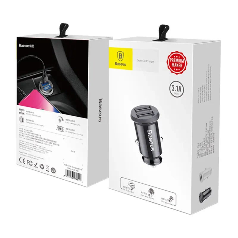 Baseus Grain Automašīnas lādētājs 2x USB 5V 3.1A melns