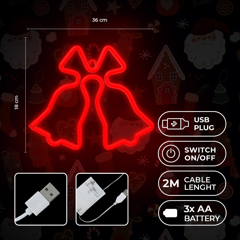 LED neons Forever Light FLNE17 Ziemassvētku zvaniņi, sarkans