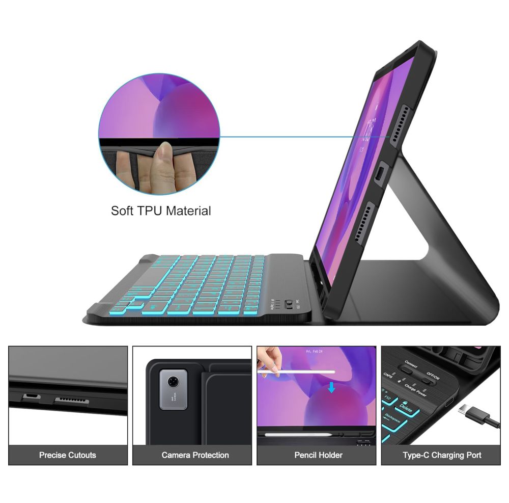 Tech-Protect SC Pen atverams vāciņš ar tastatūru Lenovo Idea Tab Plus 12.1 TB-361, melns