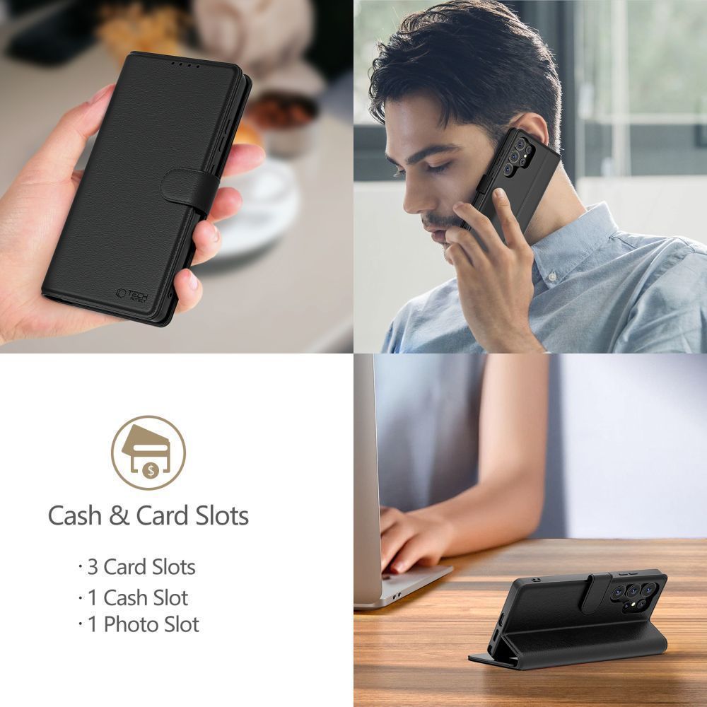 Tech-Protect Xiaomi Redmi 15 4G / 5G atverams vāciņš maciņš grāmatiņa Wallet Case, melns