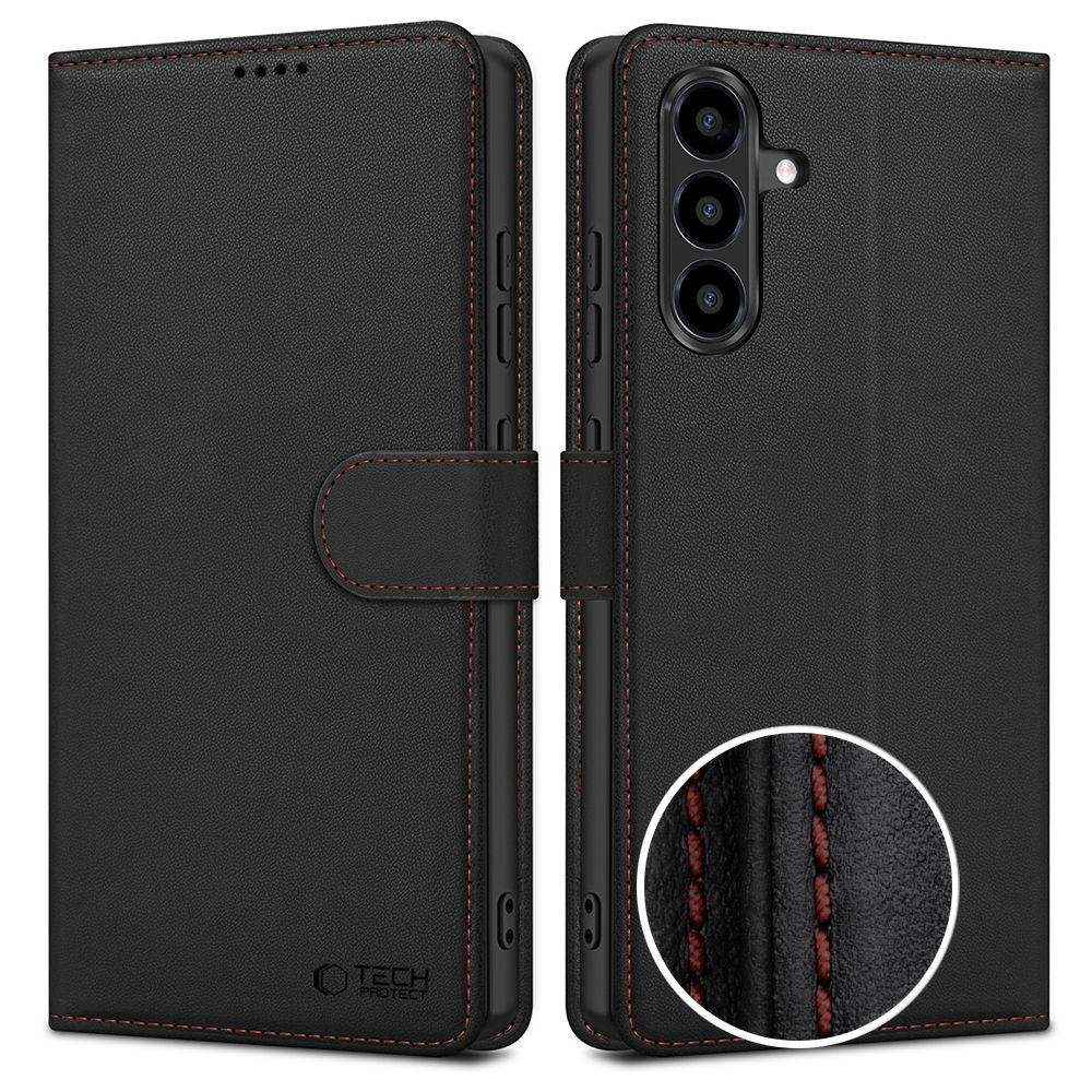 Samsung Galaxy A57 (SM-A576B/DS) Tech-Protect Wallet Book Case Cover, Black and Red | Telefona Vāciņš Maciņš...