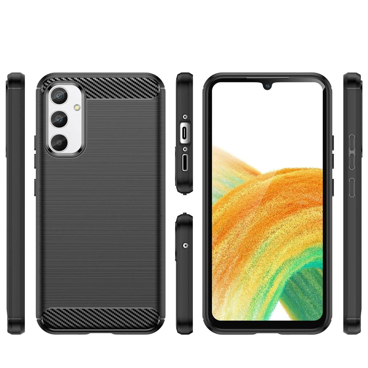Samsung Galaxy A34 (SM-A346) Carbon Fiber TPU Protective Case Cover, Black | Telefona Vāciņš Maciņš Apvalks...