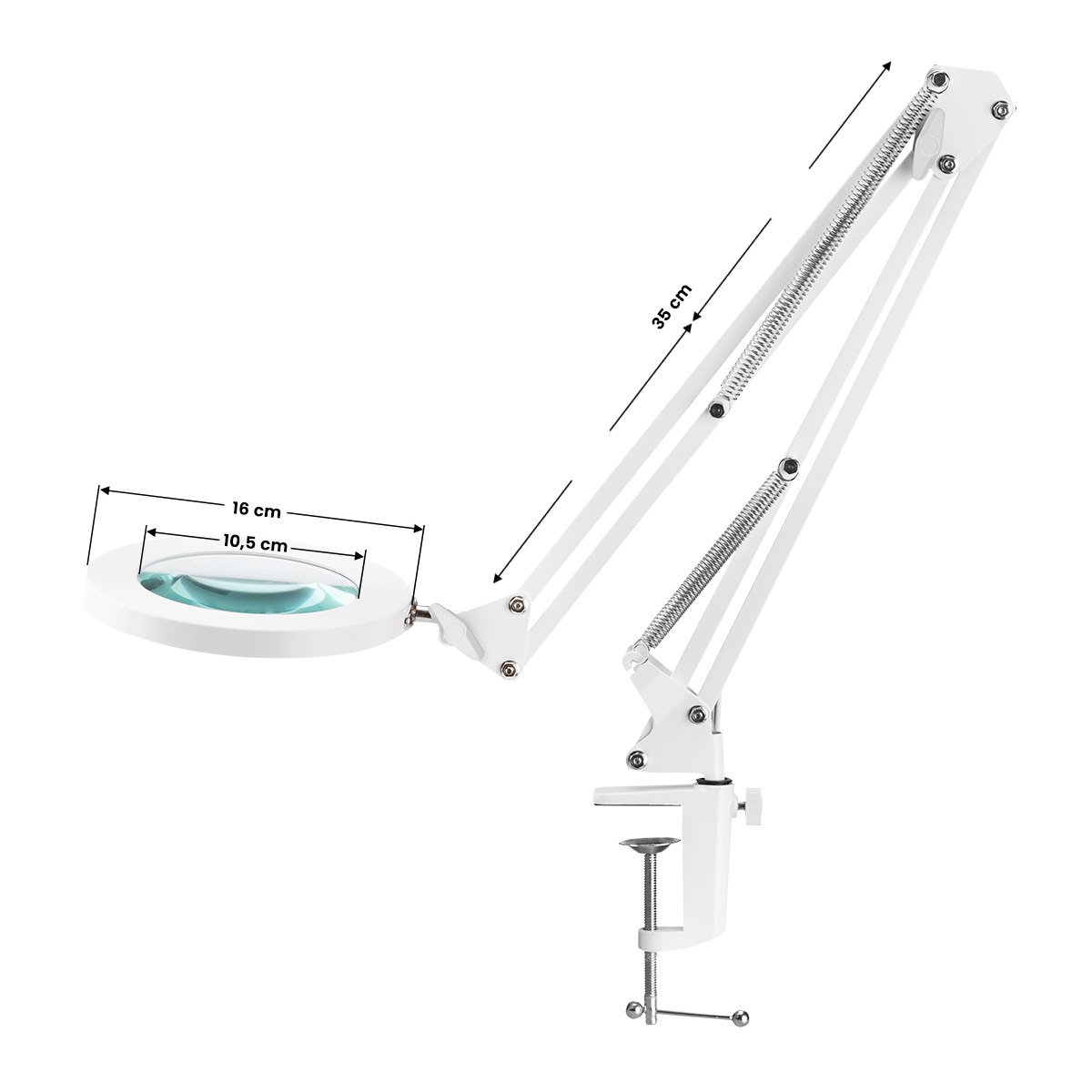 Glow 308 LED lampa-lupa ar stiprinājumu pie galda, balta