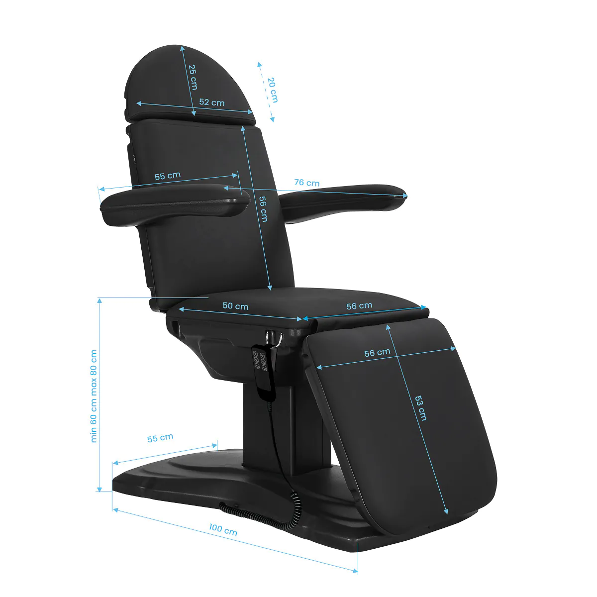 Elektriskais kosmetoloģijas krēsls Sillon Eclipse, 3 motori, melns
