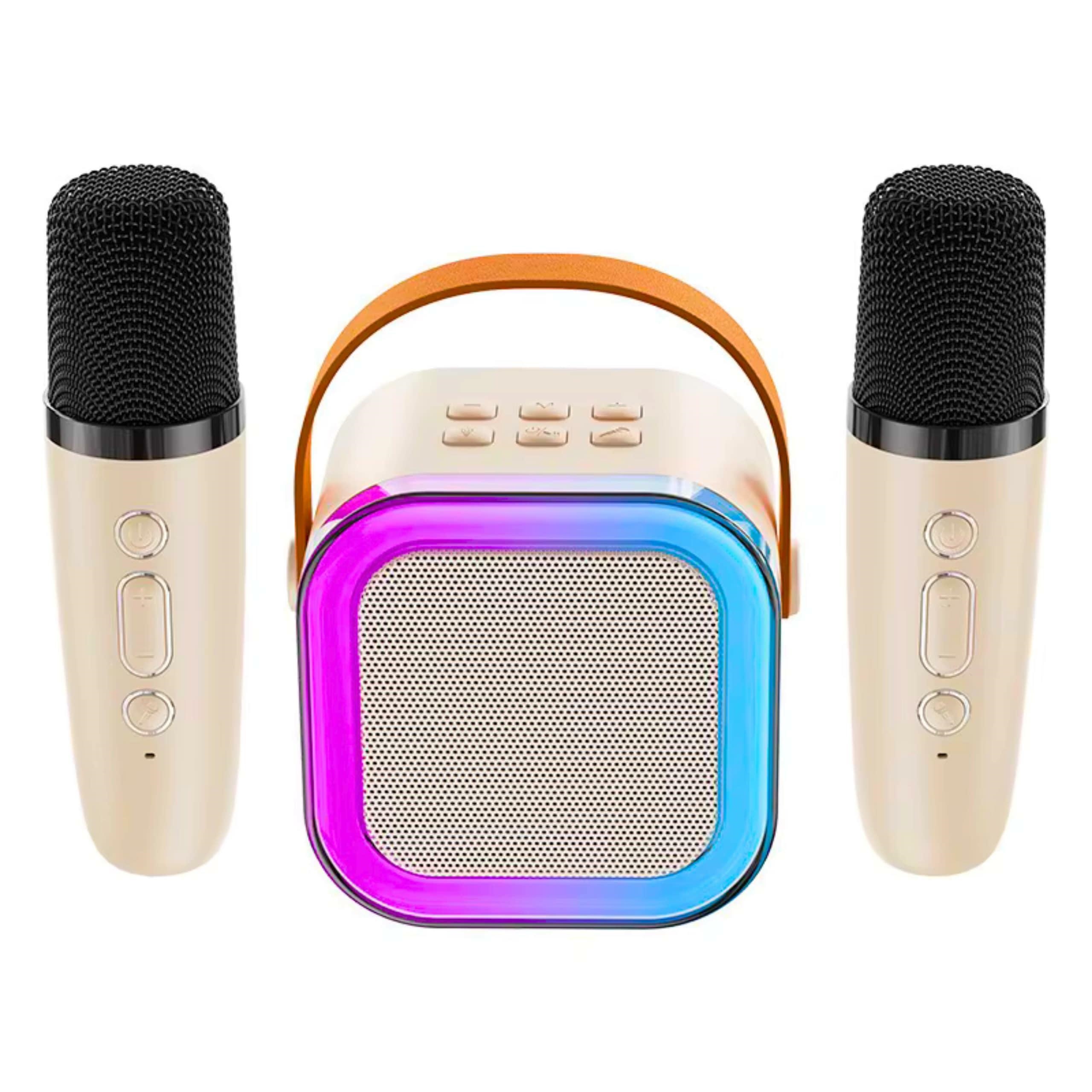 Karaoke komplekts Bluetooth skaļrunis + 2 mikrofoni, bēšs