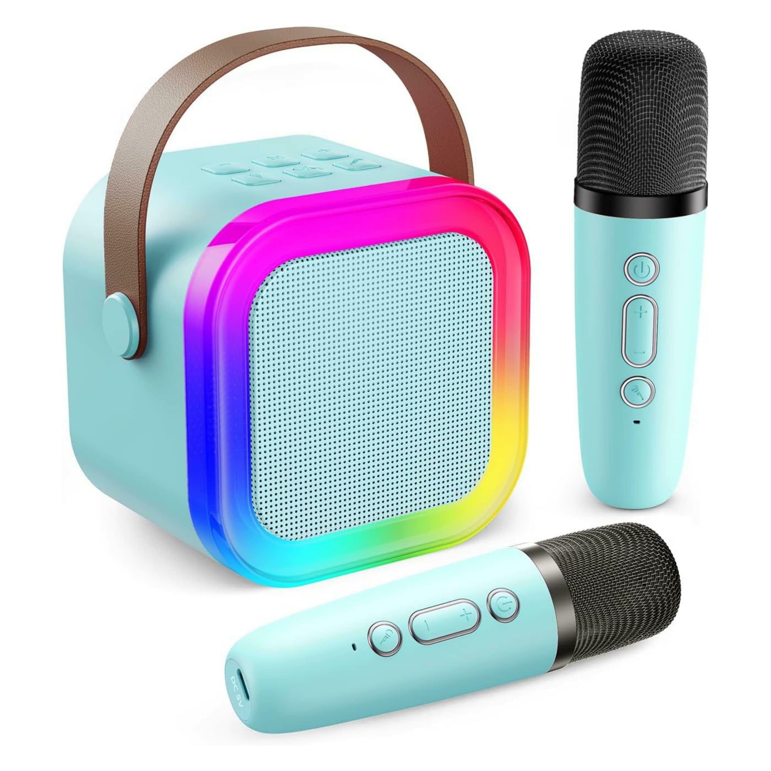 Pārnēsājams karaoke Bluetooth skaļrunis ar 2 mikrofoniem, zils