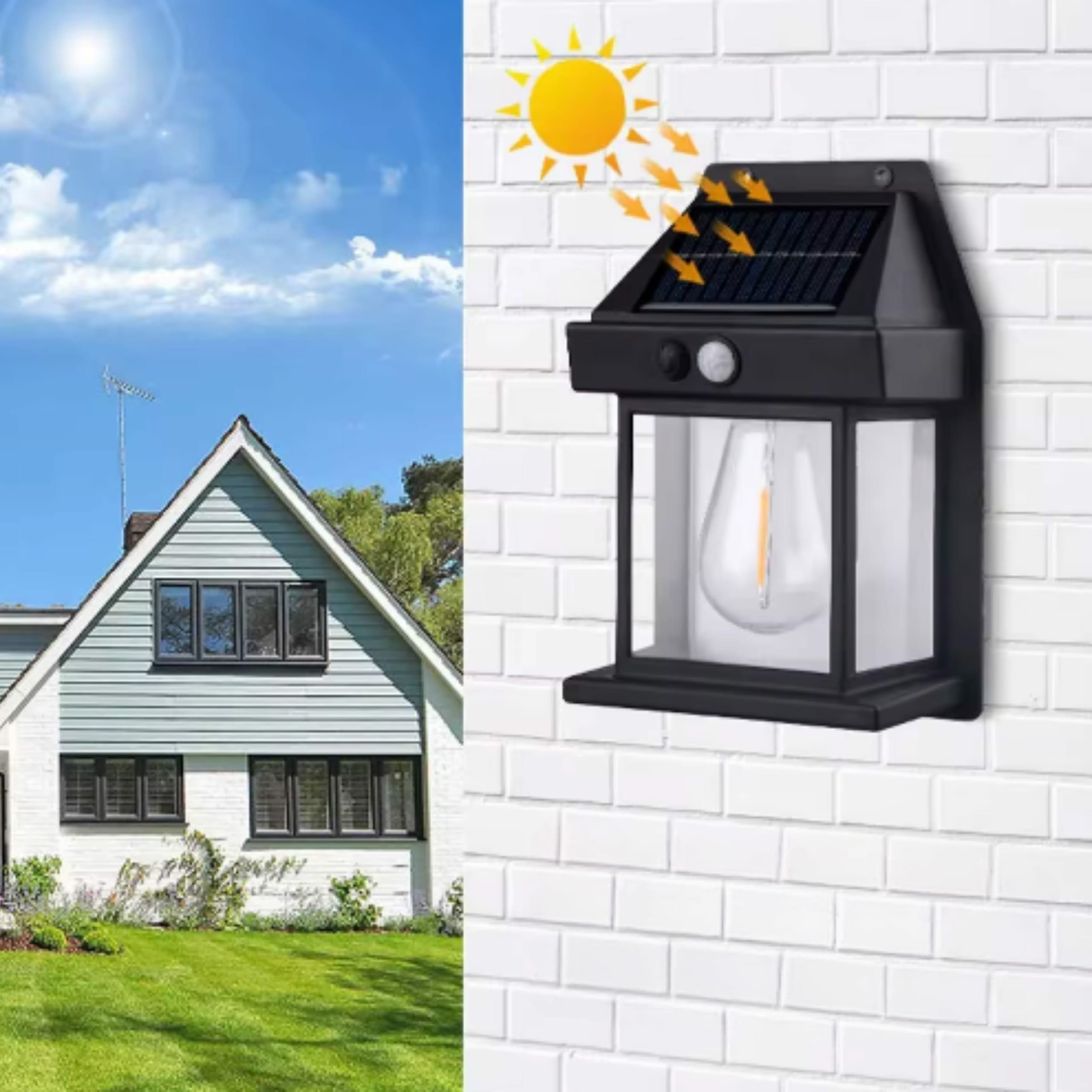 LED solārā sienas lampa ar kustības sensoru, melna