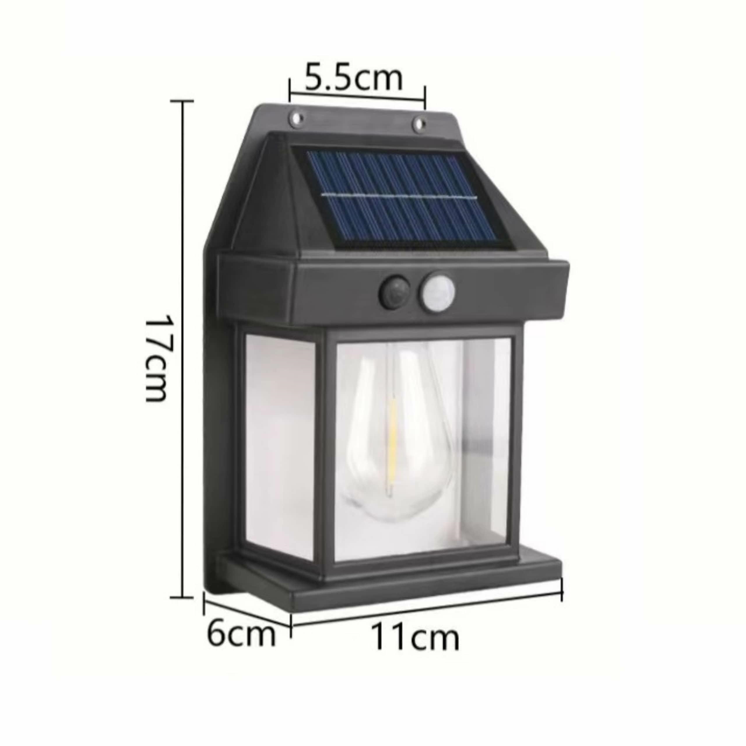 LED solārā sienas lampa ar kustības sensoru, melna