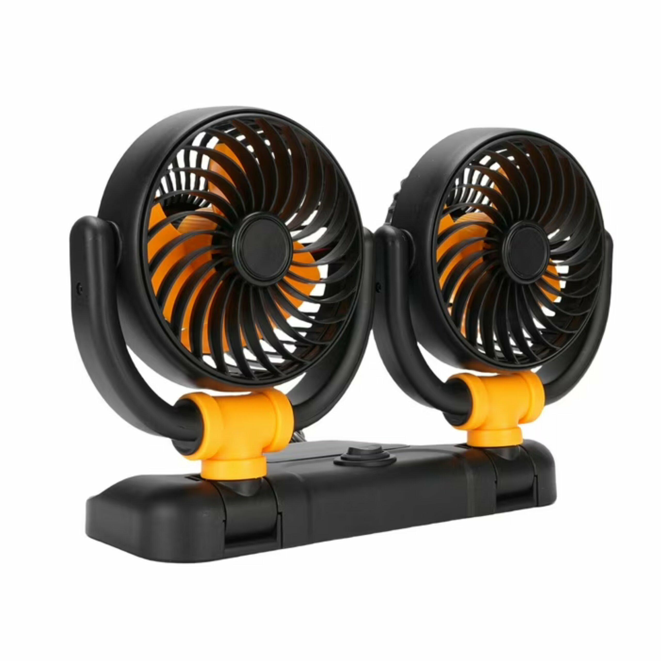 12V dubultais automašīnas ventilators ar 360 grādu rotāciju, dzeltens