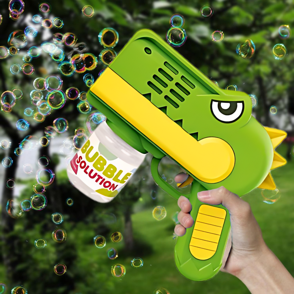 Bakalu ziepju burbuļu pistole Dinozaurs ar šķidrumu, zaļa