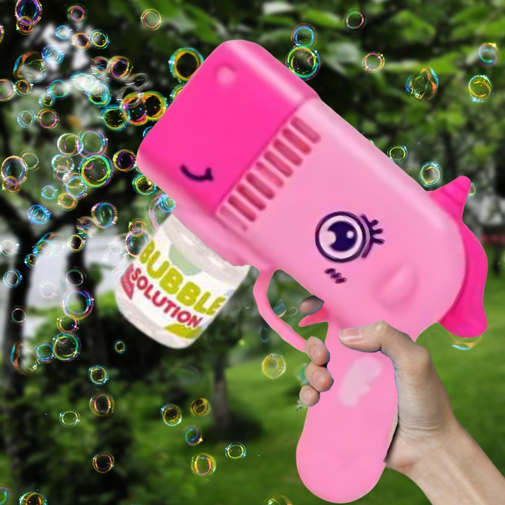 Bakalu ziepju burbuļu pistole Vienradzis ar šķidrumu, rozā