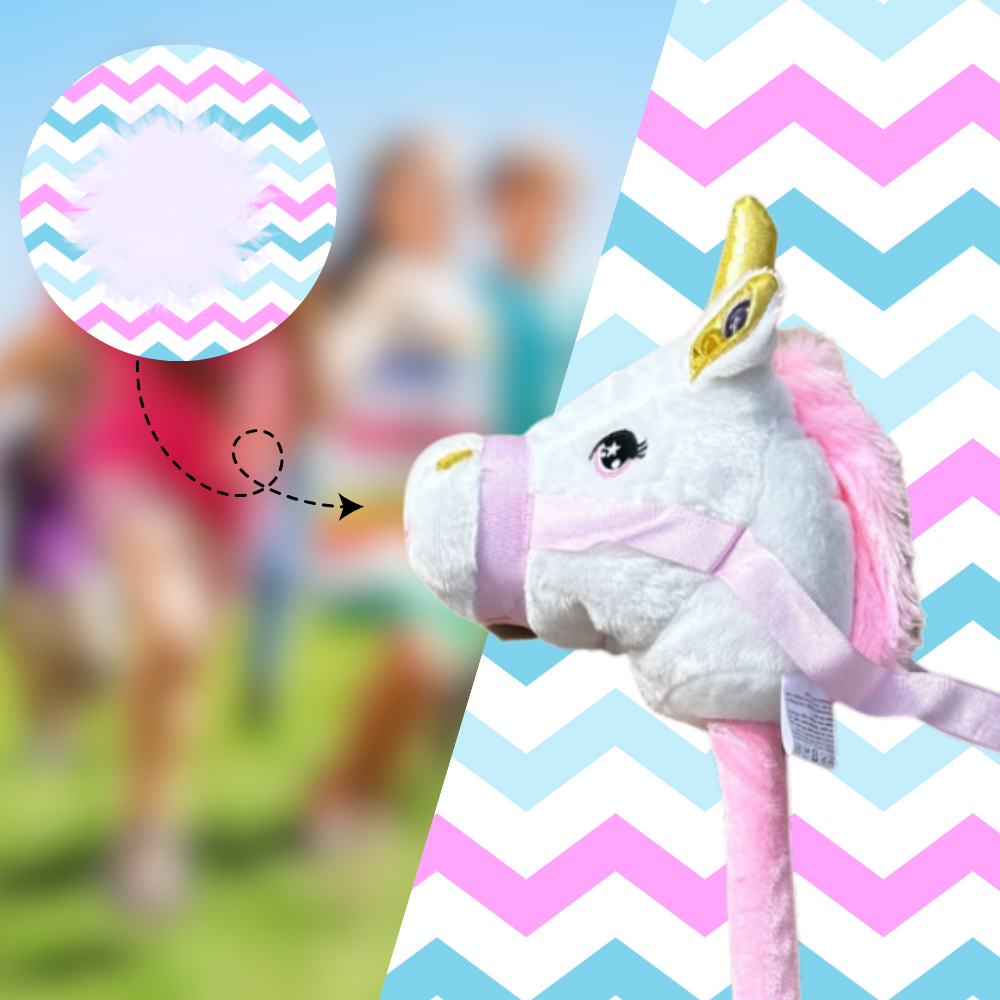 Bakalu Hobby Horse vienradža galva uz kāta ar skaņu, balta