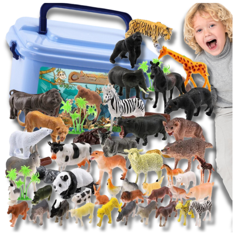 Rotaļu Dzīvnieku Figūriņas Safari, 58 gab. | Zoo Wild Safari Figures Set in Trunk