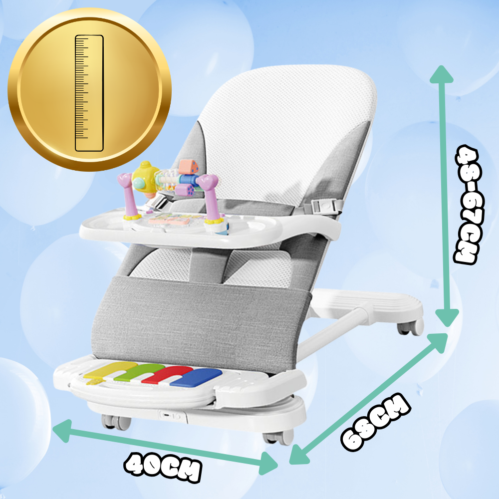 Bakalu NICEkids saliekams zīdaiņu šūpuļkrēsliņš ar klavierēm, pelēks