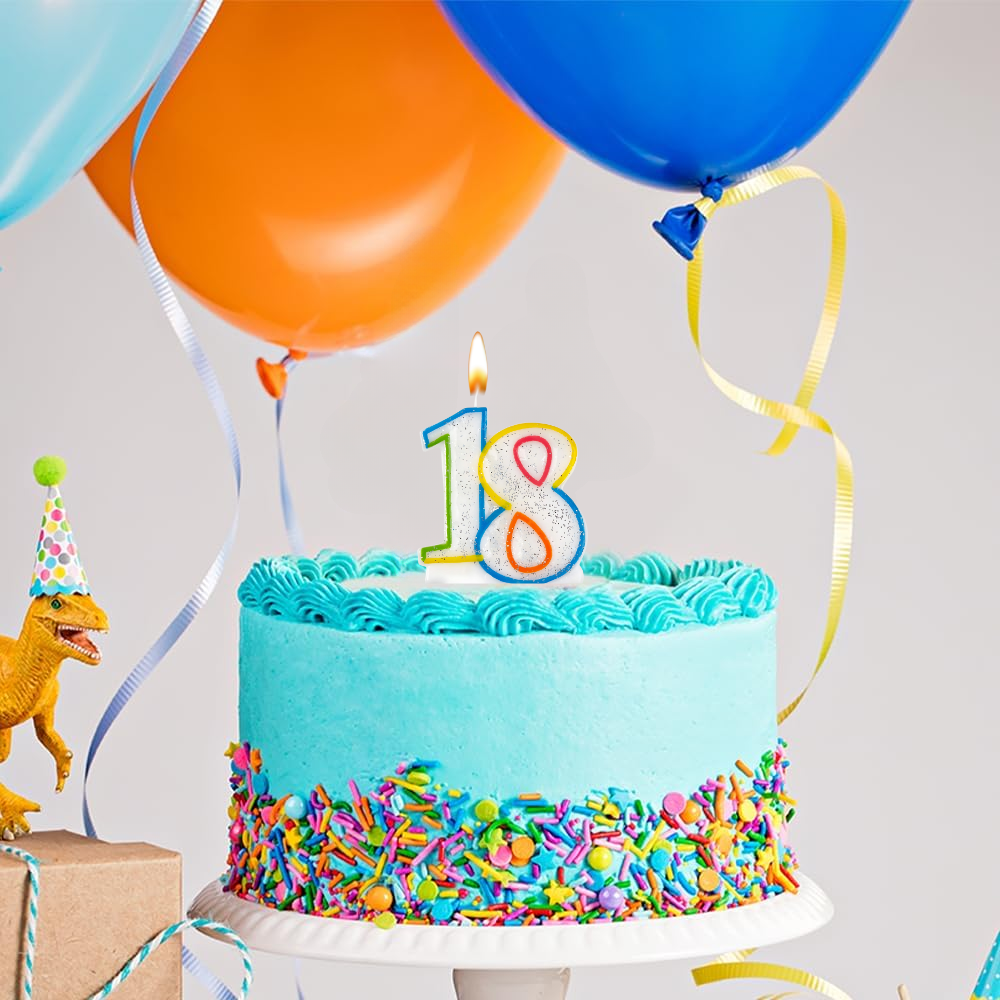 Bakalu dzimšanas dienas svece \"18\" ar spīdumiem, krāsaina