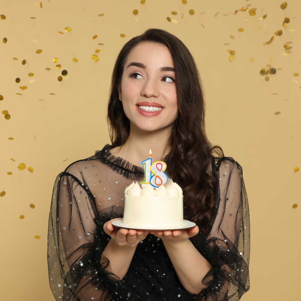 Bakalu dzimšanas dienas svece \"18\" ar spīdumiem, krāsaina