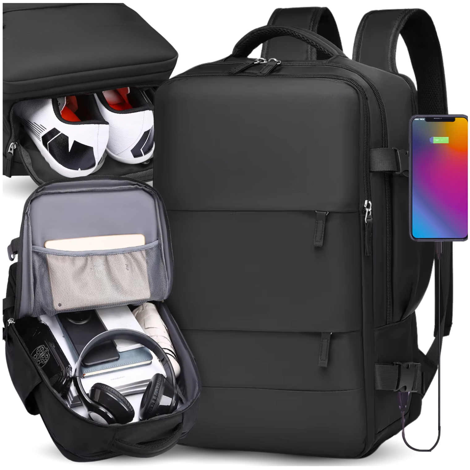 Ceļojumu mugursoma rokas bagāžai 40x30x20 cm ar USB portu