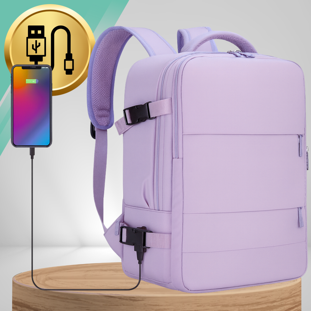 Ceļojumu mugursoma rokas bagāžai 40x30x20 cm ar USB un klēpjdatora kabatu