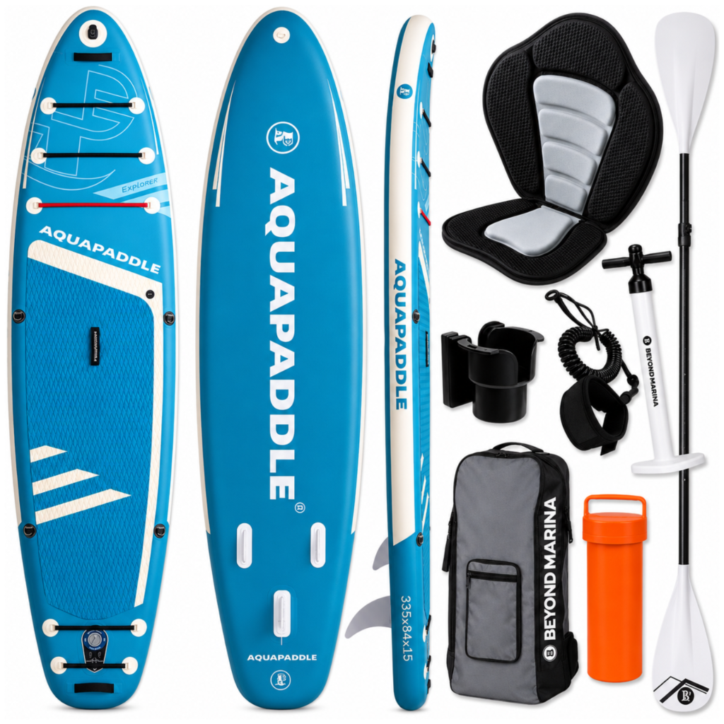 AquaPaddle Explorer Light Blue SUP dēlis ar sēdekli, 335x84x15 cm
