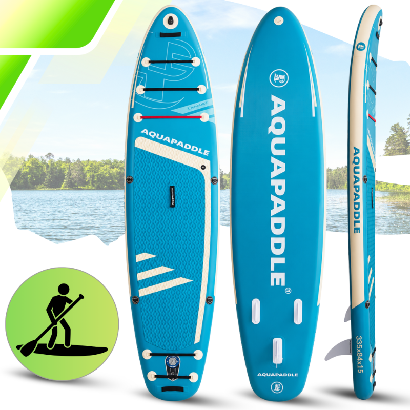 AquaPaddle Explorer Light Blue SUP dēlis ar sēdekli, 335x84x15 cm